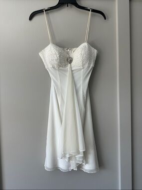 White Beaded Mini Dress with Draped Accent